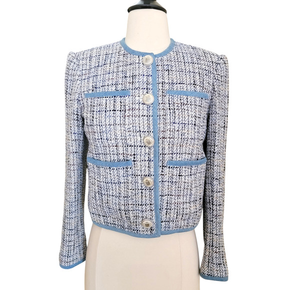 Veronica Beard Darla Tweed Cropped Lady Jacket Blue Trim Multicolor Size 0 - Picture 5 of 11